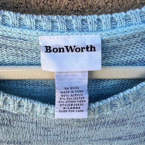 Bon Worth Blue Red Snowman Snow Ugly Cute Christmas Sweater - Picture 3 of 5